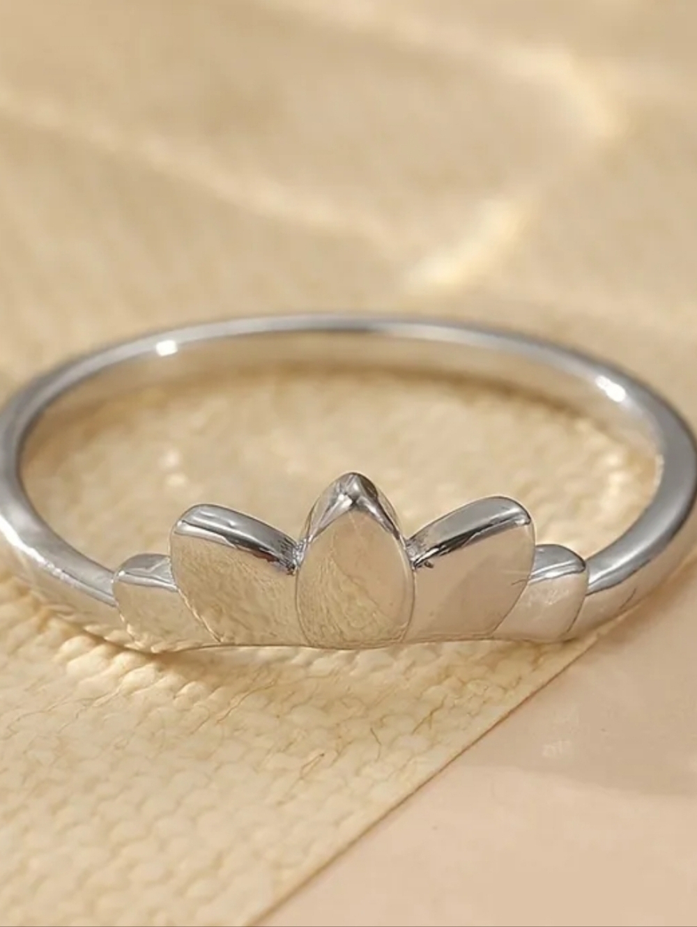 Boho Silvery Lotus Flower Ring Set | Blue Water Drop Crystal Size 8 - Picture 10 of 12